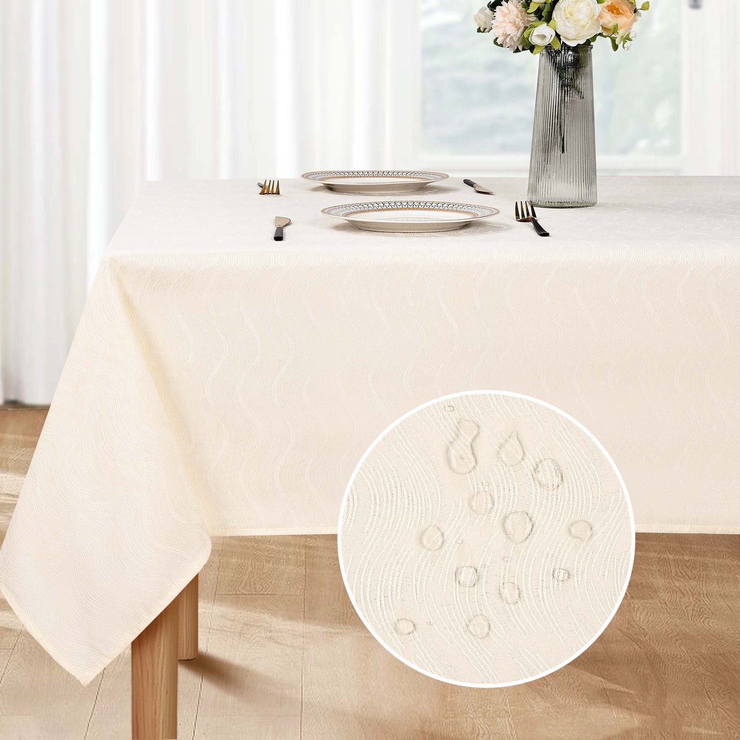 Sevenstars White Jacquard Tablecloth Swirl Pattern Rectangle Table Cover for Kitchen Dinning, 60" x 84"
