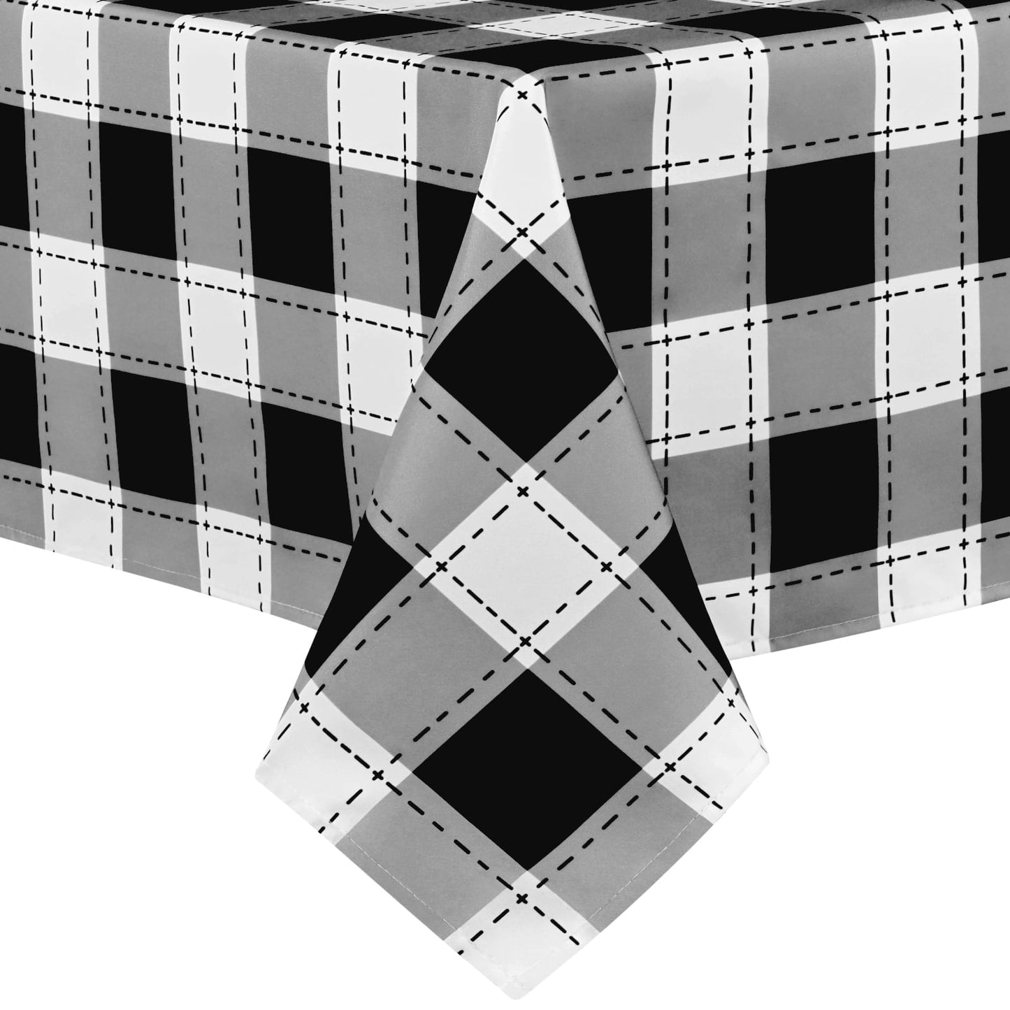 Sevenstars Spring Buffalo Plaid Tablecloth Rectangle,Washable Checkered Table Cover for Holiday Dinner Party,Black and White, 60" x 120"