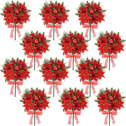 Yastouay Christmas Artificial Flowers, 8 Bouquets Poinsettia for Christmas Home, Living Room, Dining Table, Wedding Decoration
