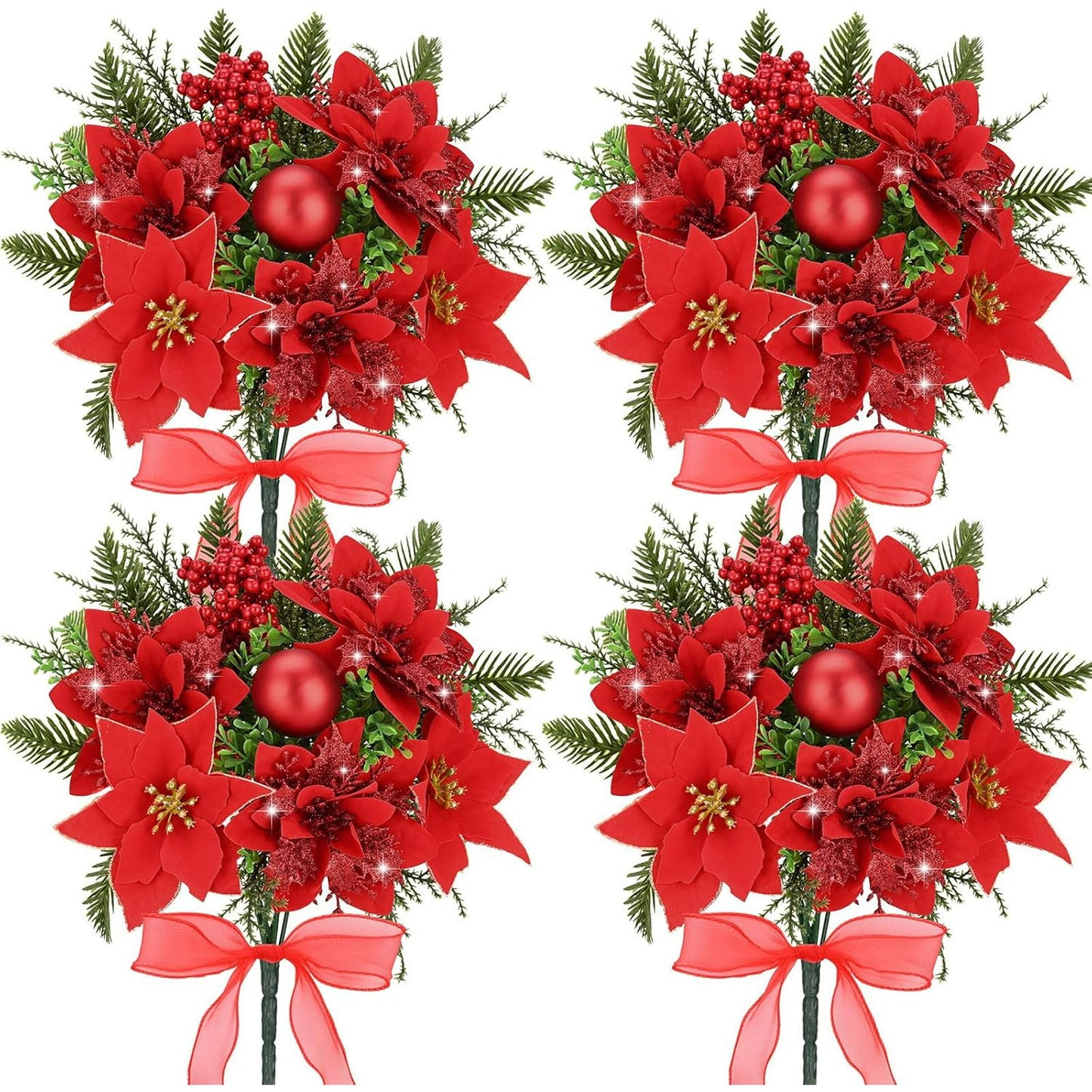 Yastouay Christmas Artificial Flowers, 8 Bouquets Poinsettia for Christmas Home, Living Room, Dining Table, Wedding Decoration