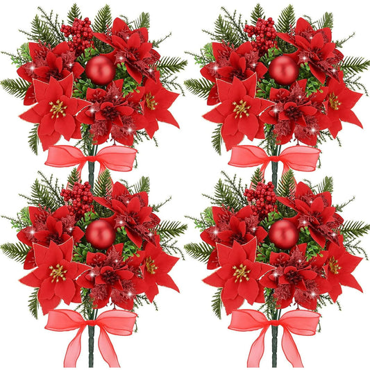 Yastouay Christmas Artificial Flowers, 8 Bouquets Poinsettia for Christmas Home, Living Room, Dining Table, Wedding Decoration