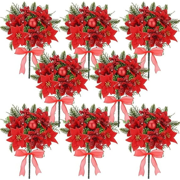 Yastouay Christmas Artificial Flowers, 8 Bouquets Poinsettia for Christmas Home, Living Room, Dining Table, Wedding Decoration