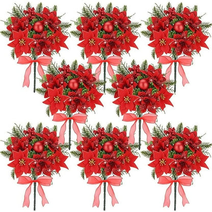 Yastouay Christmas Artificial Flowers, 8 Bouquets Poinsettia for Christmas Home, Living Room, Dining Table, Wedding Decoration