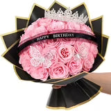 Yastouay Glitter Roses Bouquet,DIY Birthday Fake Roses,36Pcs Pink Everlasting Shiny Artificial Rose Bouquet As Birthday Gifts for Women