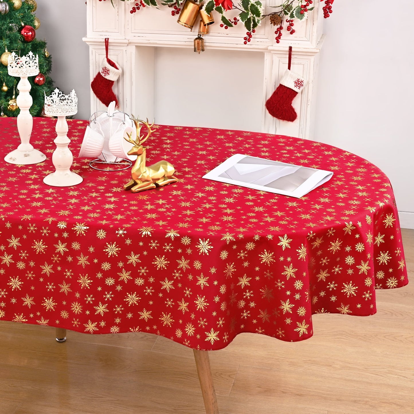 Sevenstars Silver Snowflake Tablecloth Christmas Tablecloth White Rectangle Table Cover for Dinner Party, 60" x 120"