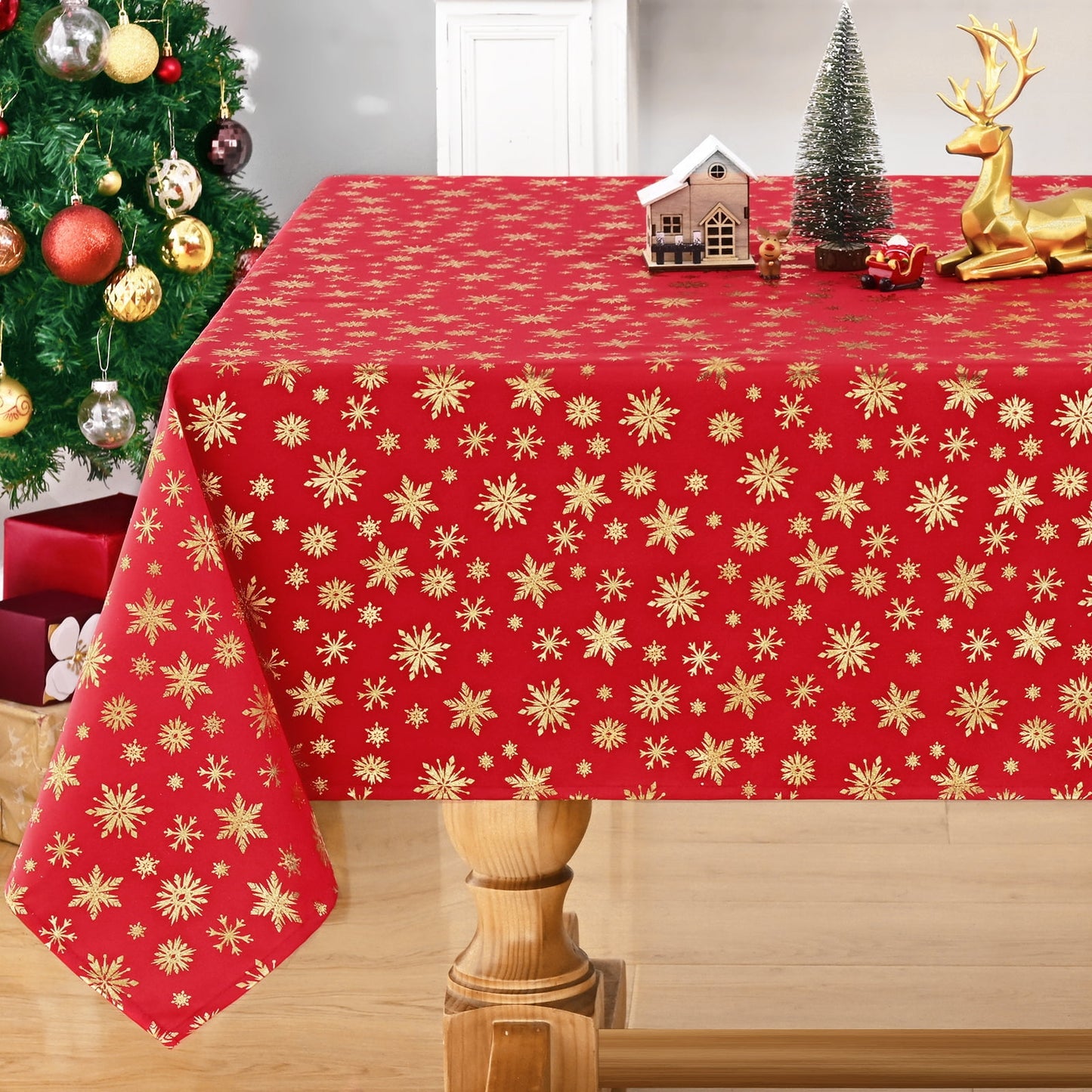 Sevenstars Silver Snowflake Tablecloth Christmas Tablecloth White Rectangle Table Cover for Dinner Party, 60" x 120"