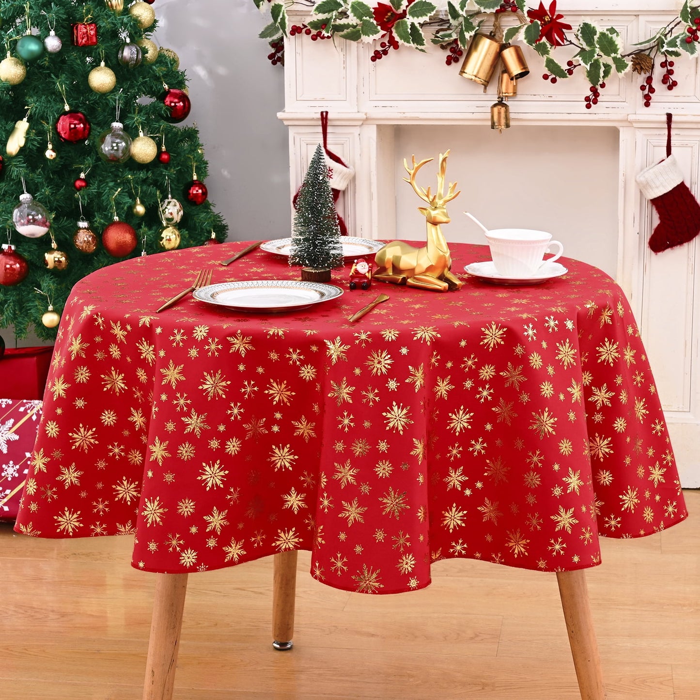 Sevenstars Silver Snowflake Tablecloth Christmas Tablecloth White Rectangle Table Cover for Dinner Party, 60" x 120"