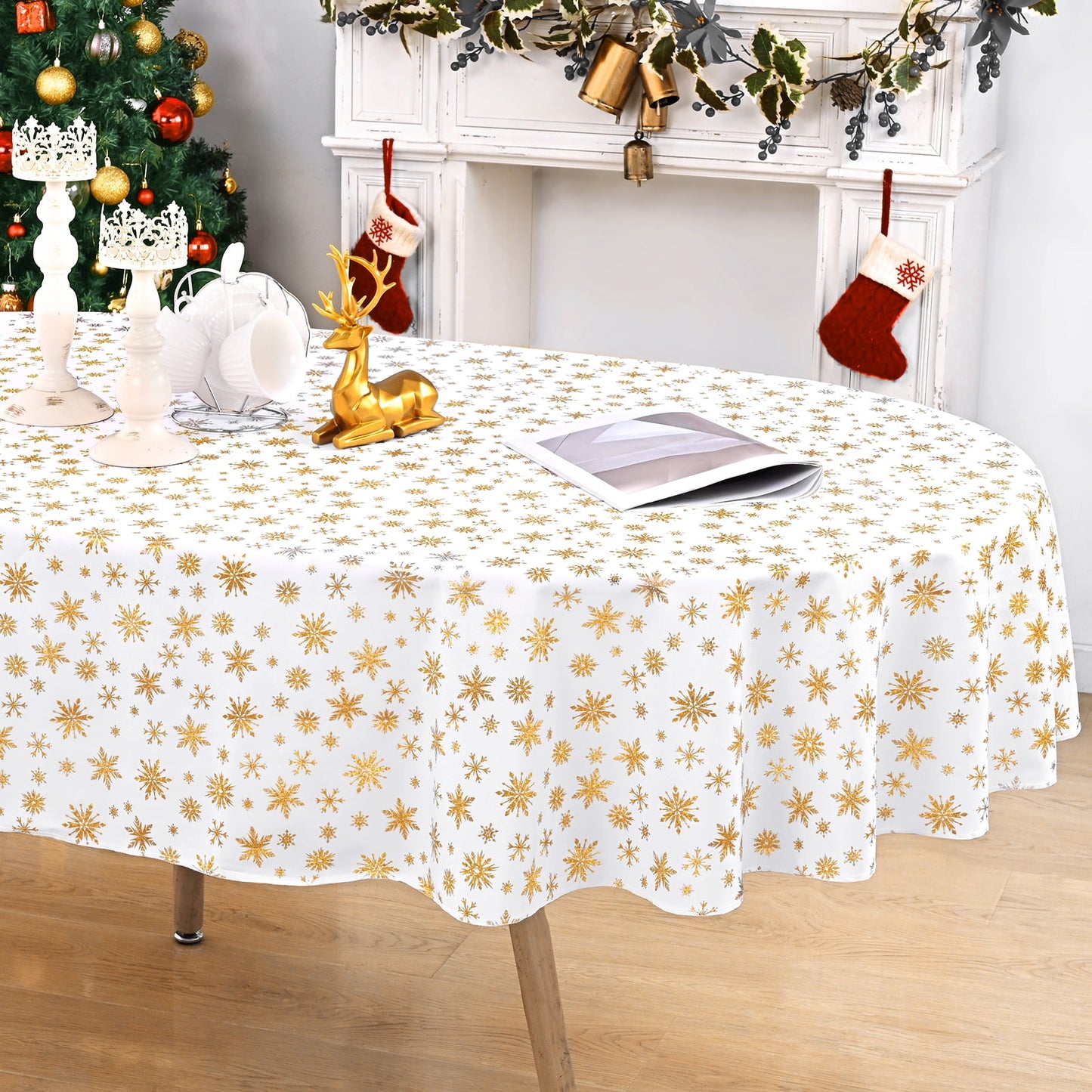 Sevenstars Silver Snowflake Tablecloth Christmas Tablecloth White Rectangle Table Cover for Dinner Party, 60" x 120"