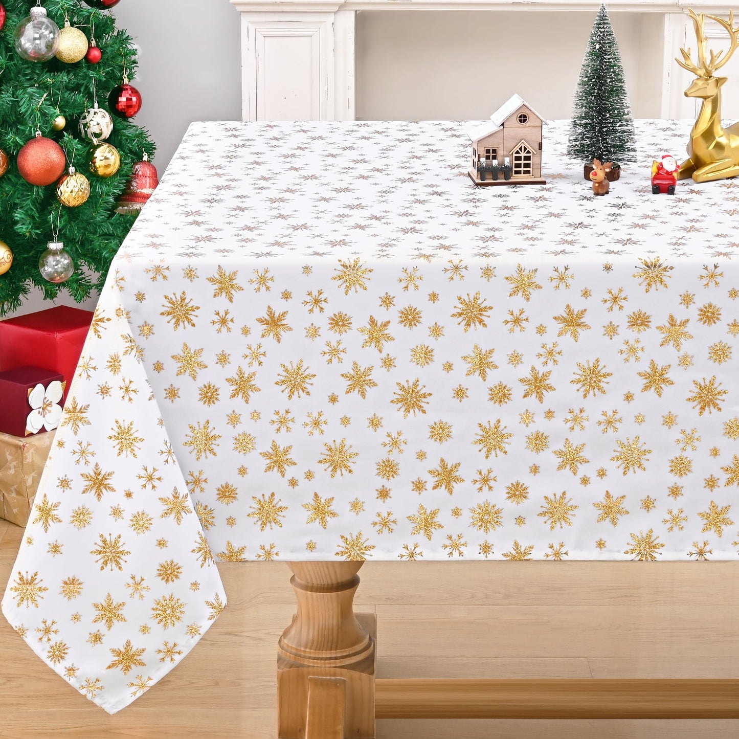 Sevenstars Silver Snowflake Tablecloth Christmas Tablecloth White Rectangle Table Cover for Dinner Party, 60" x 120"