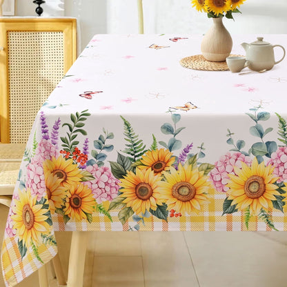 Yastouay Sunflower Tablecloth Rectangle Spring Table Cloth with Butterfly Waterproof for Birthday Party,Picnic, 60" x 84"