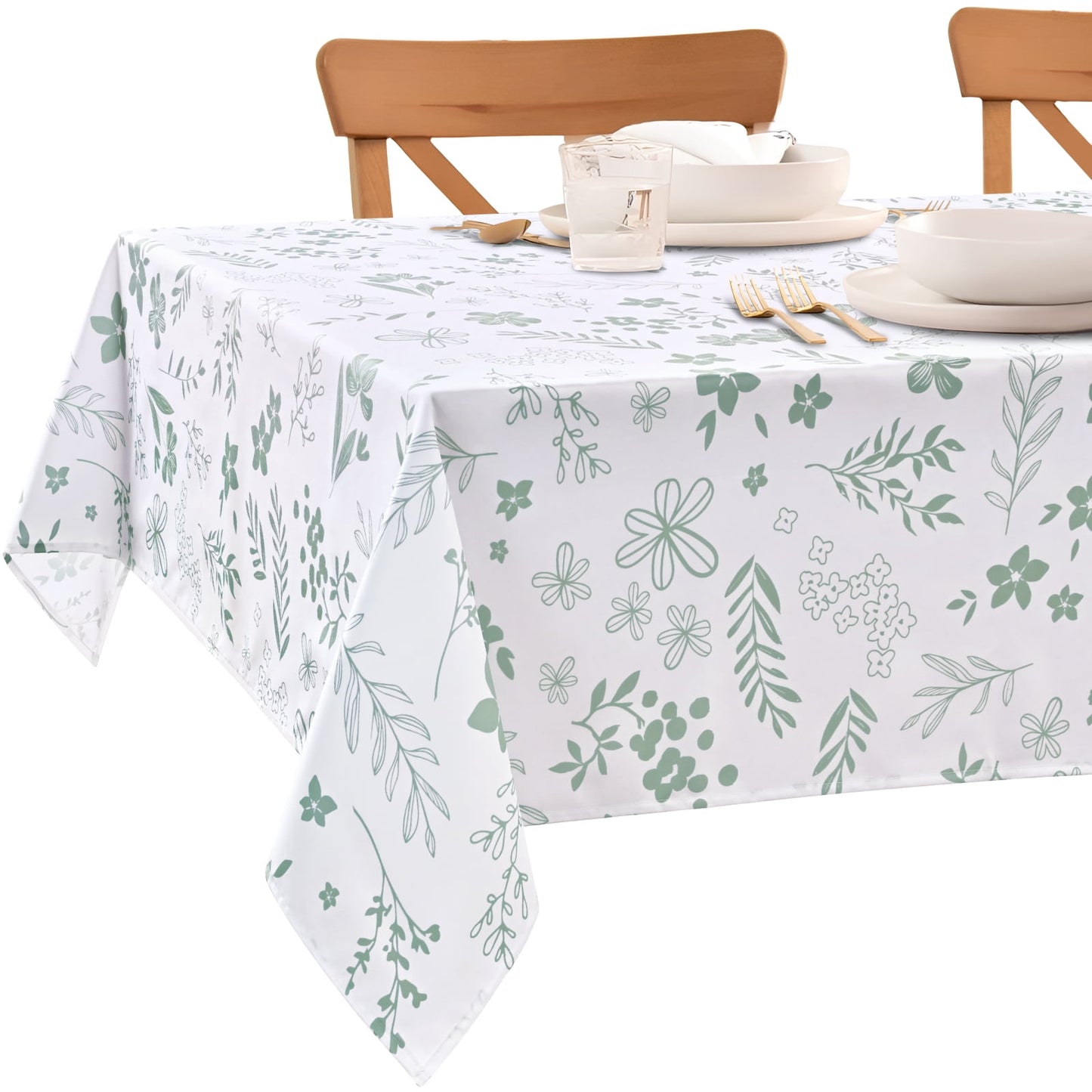 Sevenstars Spring Floral Tablecloth Rectangular Green Flower Printed Table Cover for Kitchen Dinner Decor,Waterproof,60" x 84"