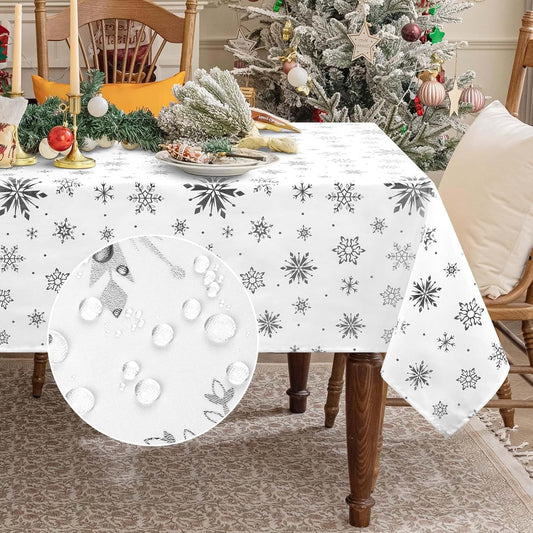 Sevenstars Gold Snowflake Tablecloth Christmas Tablecloth White Square Table Cover for Dinner Party, 55" x 55"