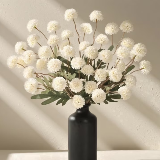 Yastouay 6Pcs Fake Chrysanthemum Flowers,21In Faux Kiku Flowers Silk Pompon Mums for Home Table Wedding Arrangements,White