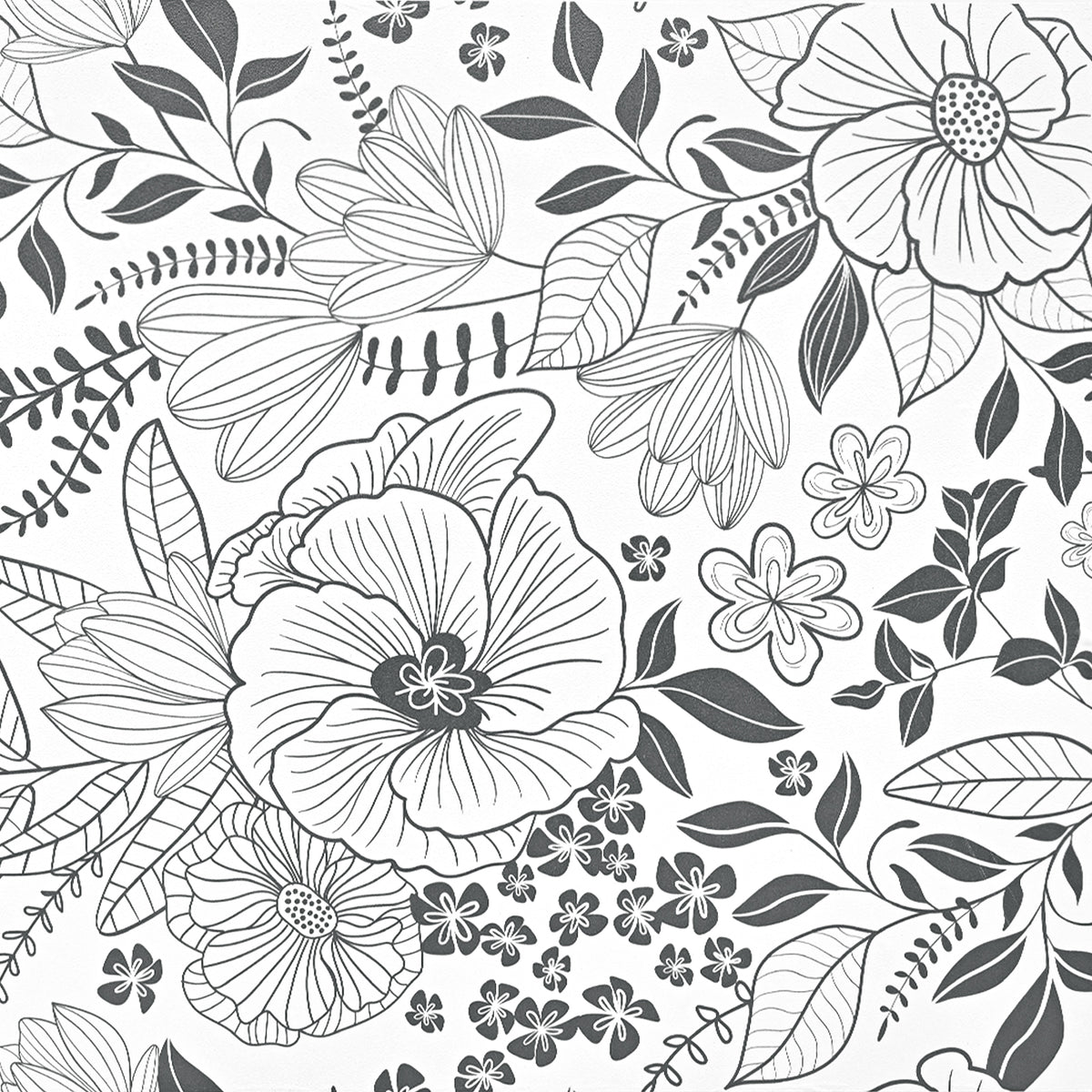 Caltero Peel and Stick Removable Wallpaper White Black Floral Contact Paper Wallpaper,17.72" x 118"