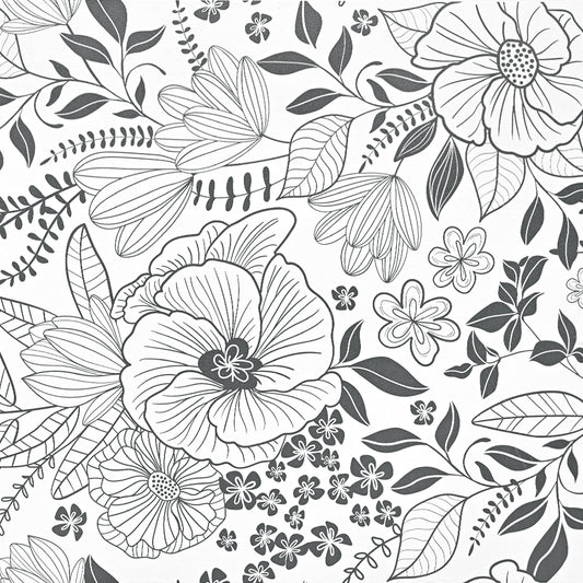 Caltero Peel and Stick Removable Wallpaper White Black Floral Contact Paper Wallpaper,17.72" x 118"