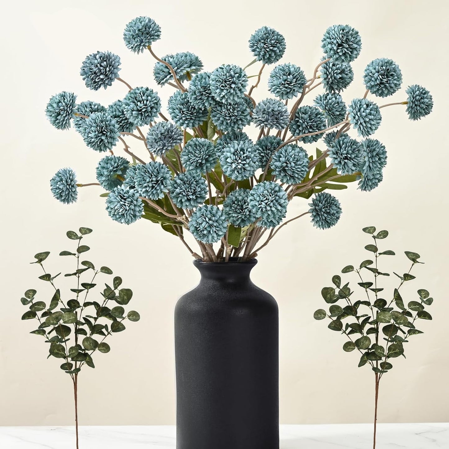 Waipfaru 12 Pcs Faux Silk Pompon Mum Artificial Flowers, Fake Mums Long Stem Flowers, Pom Pom Faux Kiku Flower Bulk for Room Decor, DIY Bouquet Centerpieces