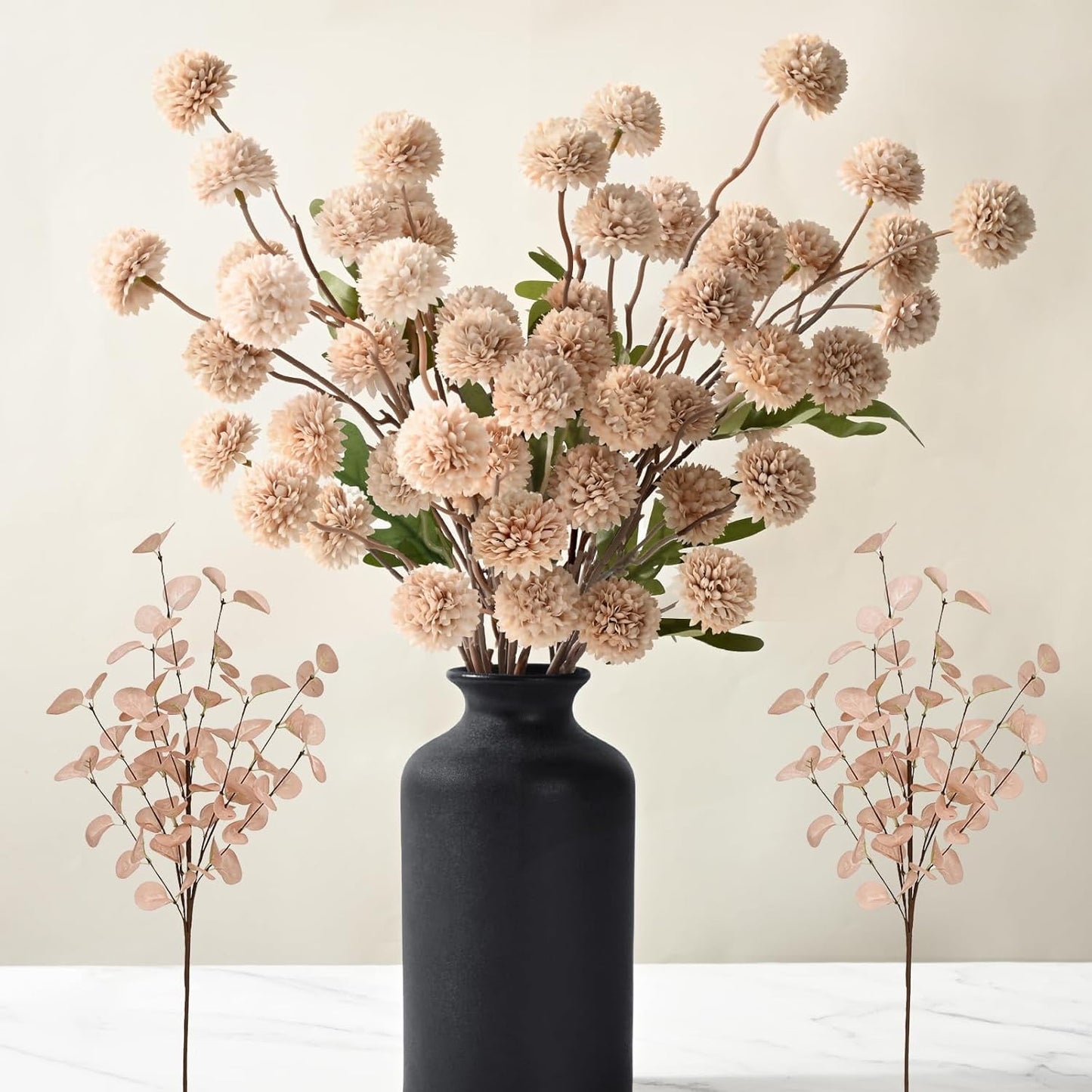 Waipfaru 12 Pcs Faux Silk Pompon Mum Artificial Flowers, Fake Mums Long Stem Flowers, Pom Pom Faux Kiku Flower Bulk for Room Decor, DIY Bouquet Centerpieces