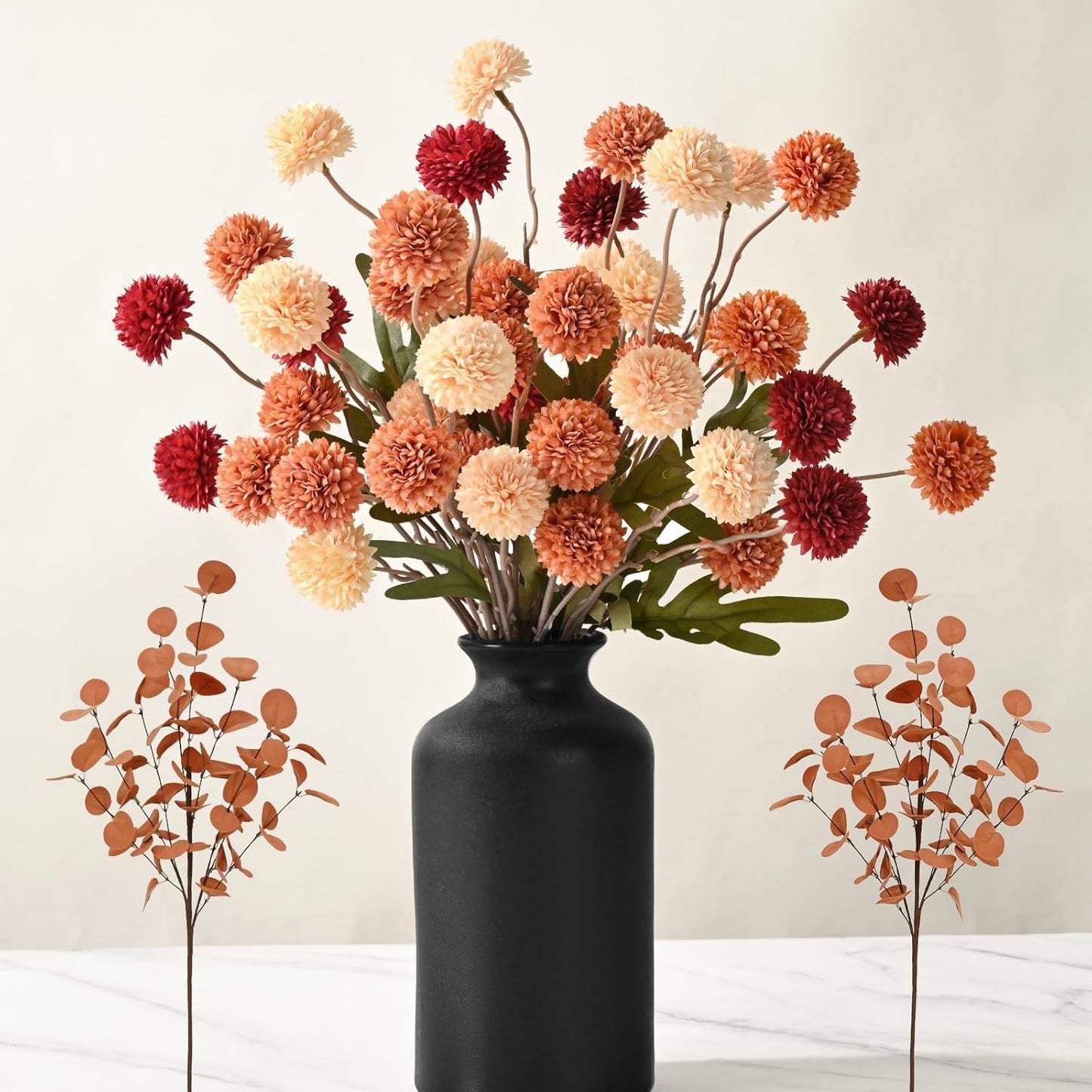 Waipfaru 12 Pcs Faux Silk Pompon Mum Artificial Flowers, Fake Mums Long Stem Flowers, Pom Pom Faux Kiku Flower Bulk for Room Decor, DIY Bouquet Centerpieces