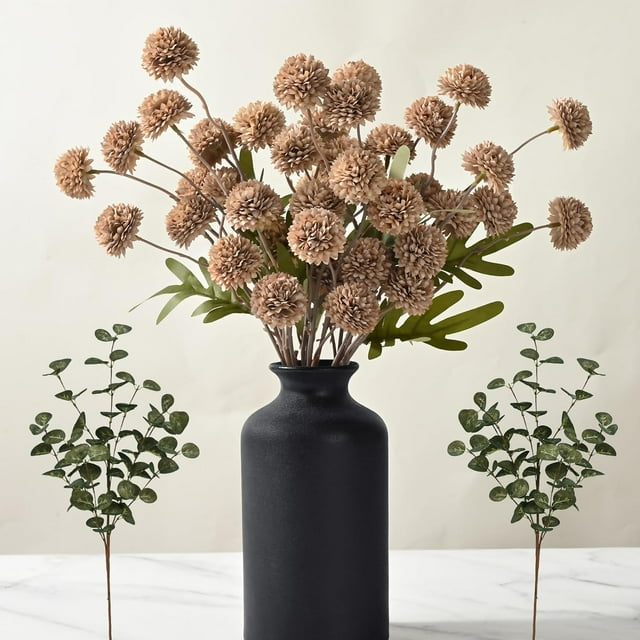 Waipfaru 12 Pcs Faux Silk Pompon Mum Artificial Flowers, Fake Mums Long Stem Flowers, Pom Pom Faux Kiku Flower Bulk for Room Decor, DIY Bouquet Centerpieces