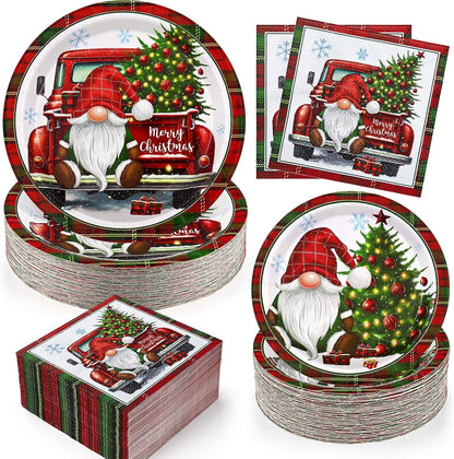 Waipfaru 200 PCS Christmas Paper Plates and Napkins Disposable, Christmas Poinsettia Printed Round Disposable Plates for Christmas Holiday Dinner Birthday Party Supplies