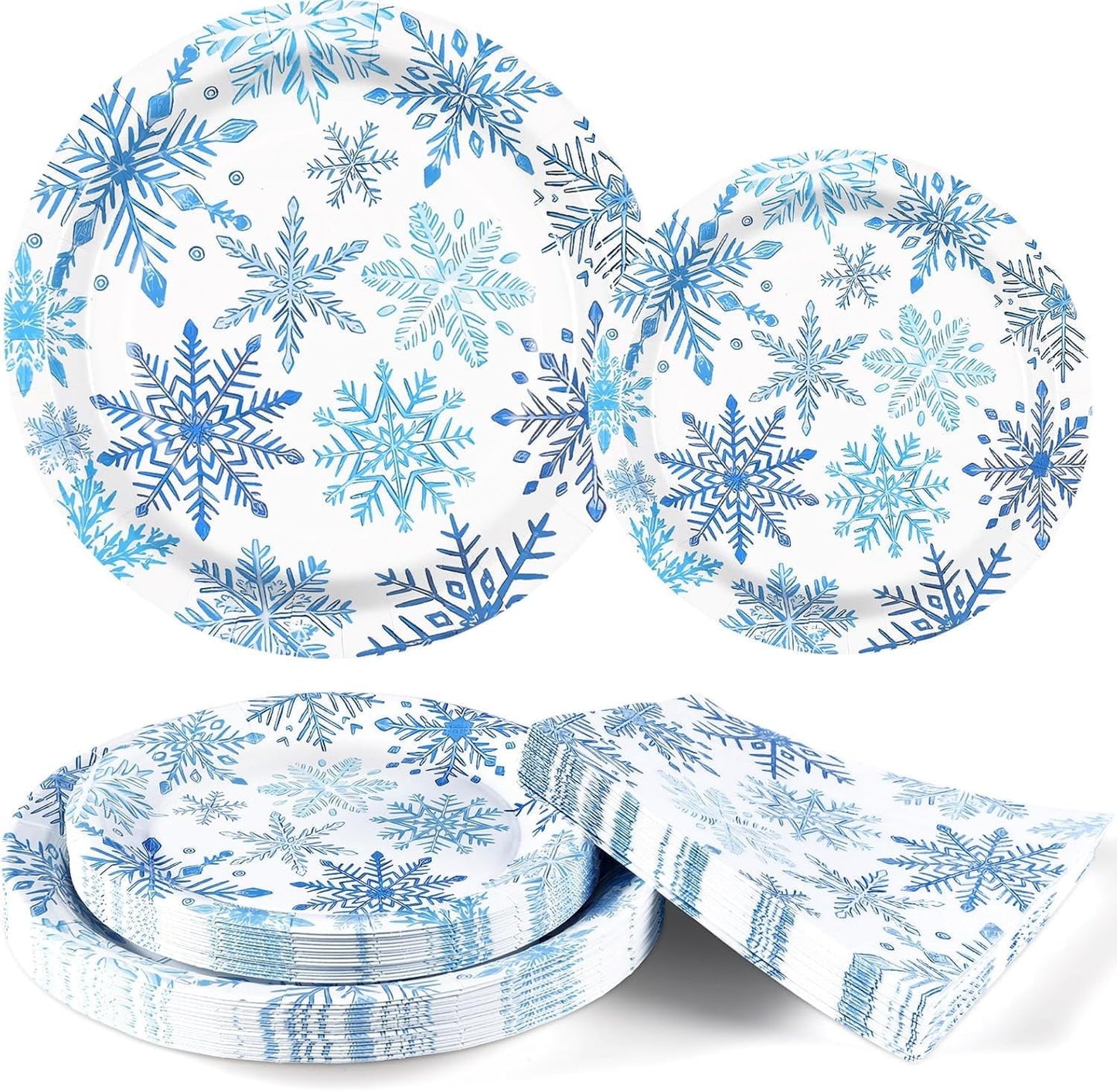 Waipfaru 200 PCS Christmas Party Supplies Disposable Plates Napkins Set,Blue Christmas Tableware Set Dinner Lunch Dessert Appetizer Decoration Xmas Party, Serve 50