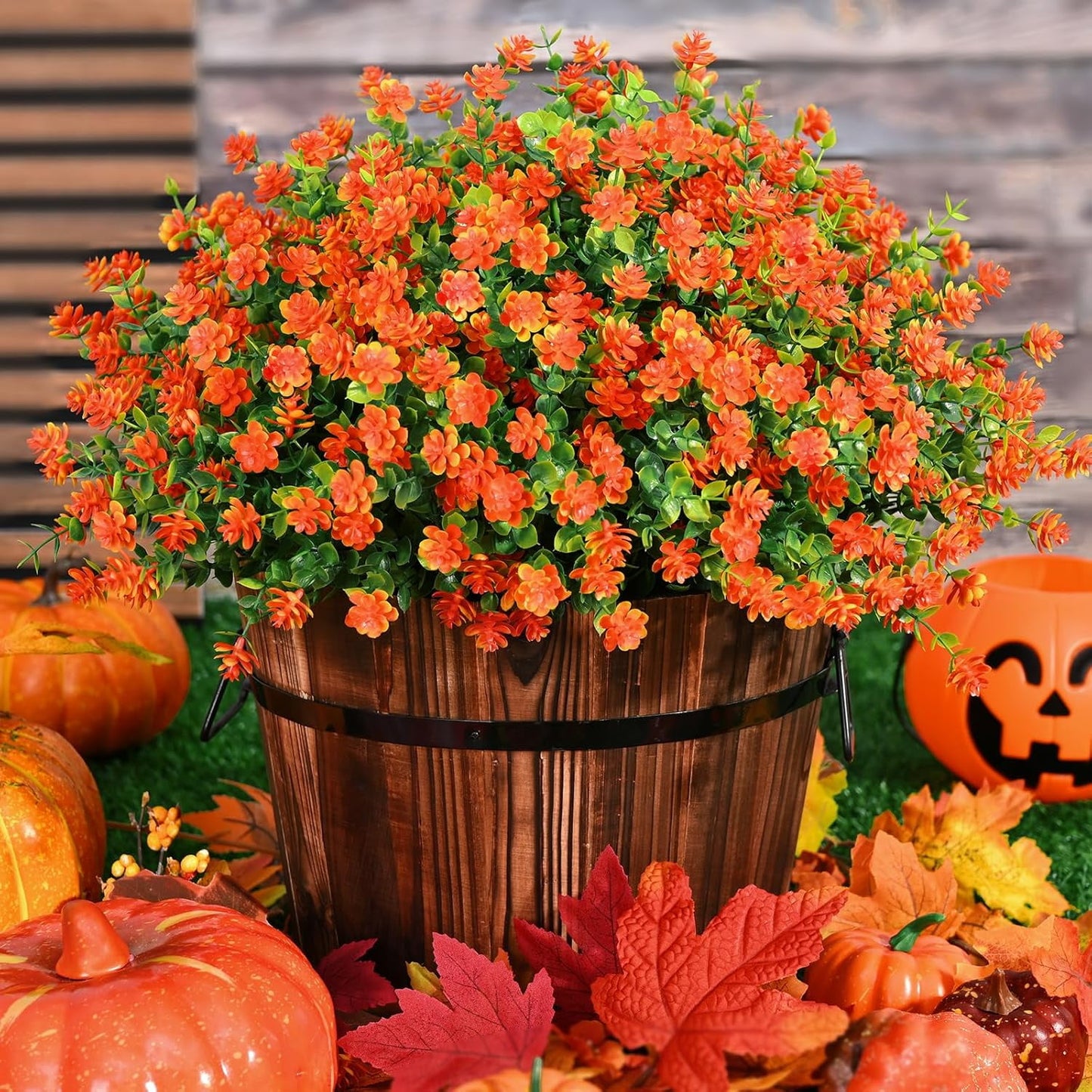 Waipfaru 24 Bundles Fall Flowers Outdoor ,Fake Mums,UV Resistant Faux Flowers No Fade Fake Greenery for Outside Porch Home Decoration
