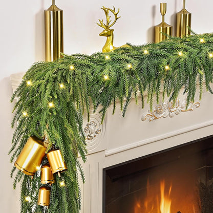 Waipfaru 6ft Norfolk Pine Christmas Garland,Real Touch Artificial Faux Greenery Garland for Holiday Indoor Outdoor Decor