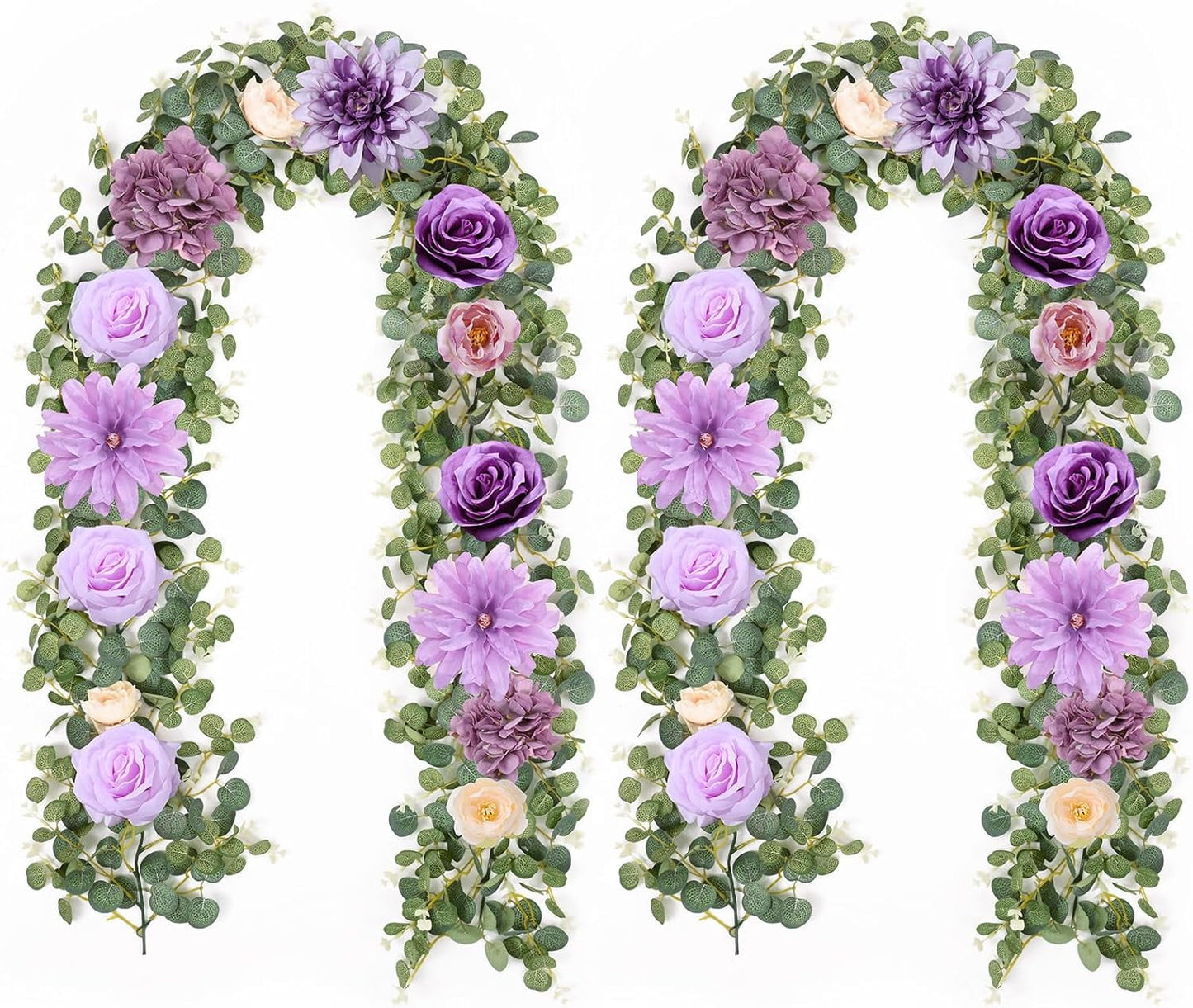 Waipfaru 6.07ft Pink Flower Garland, Artificial Eucalyptus Garland with Pink Roses, Fake Rose Floral Greenery Garland for Wedding Arch Table Wall Room Decor
