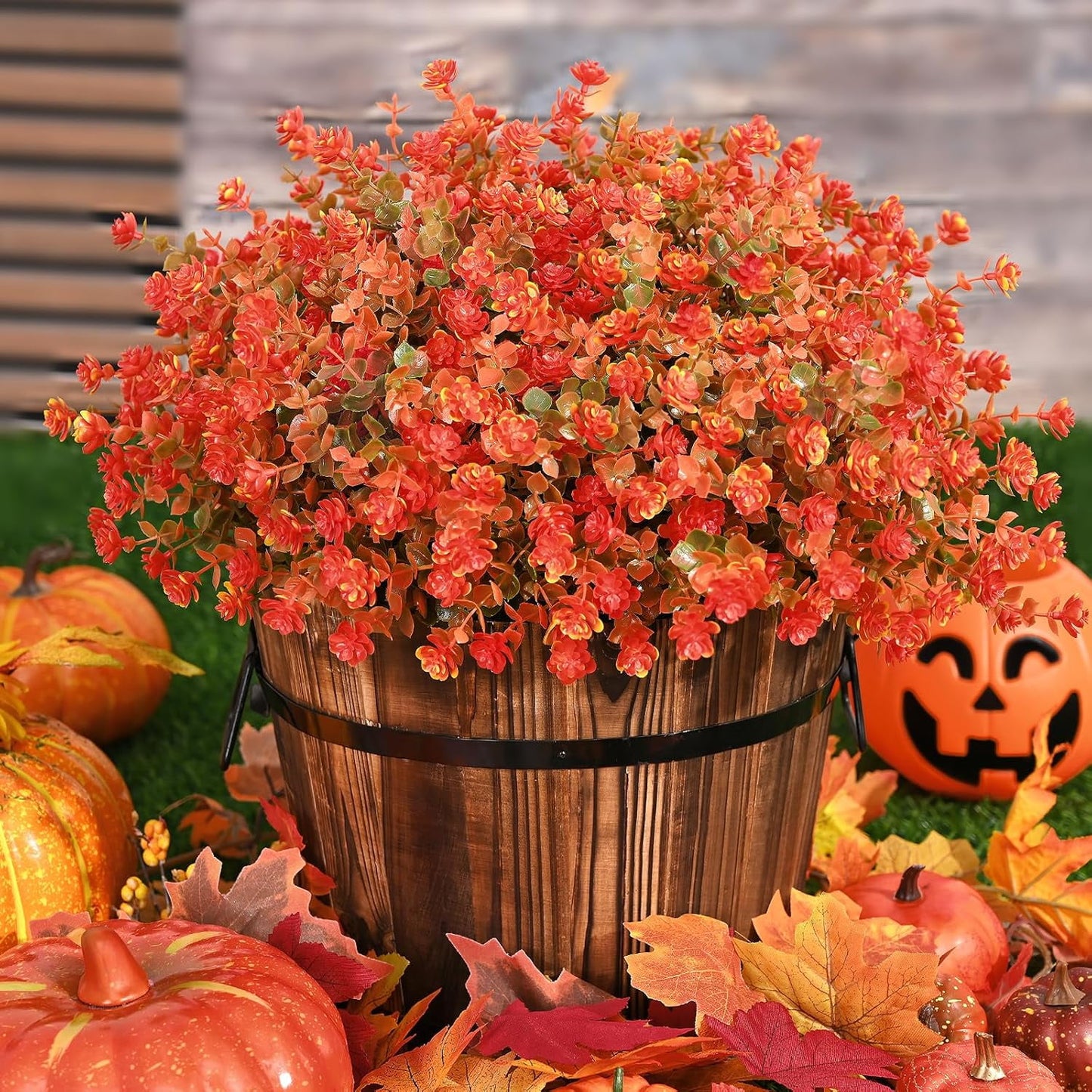 Waipfaru 24 Bundles Fall Flowers Outdoor ,Fake Mums,UV Resistant Faux Flowers No Fade Fake Greenery for Outside Porch Home Decoration