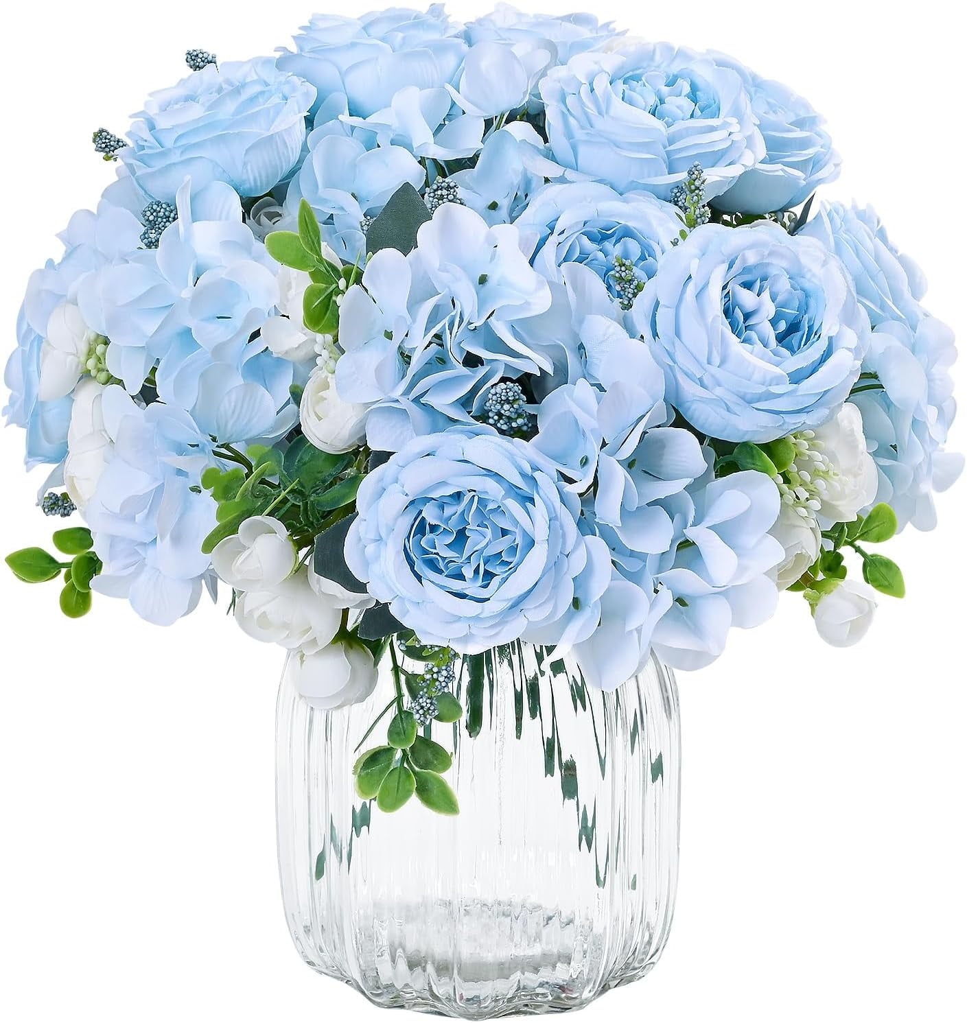 Waipfaru 2 Bundles Artificial Peonies Faux Flowers,Fake Peonies Artificial Flower Bouquet for Table Centerpiece,Silk Flowers for Home Wedding Decor Holding Flowers (White)