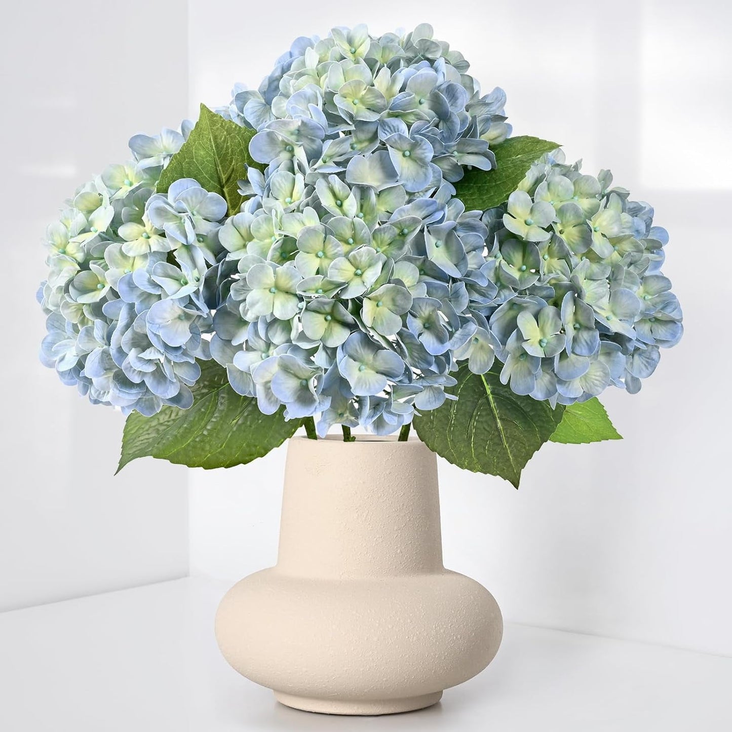 Waipfaru 4Pcs Hydrangea Artificial Flowers,20" Faux Hydrangea Flower with Stems,Full Latex Real Touch Hydrangea Flowers for Office Home Party Wedding Decor(Green)
