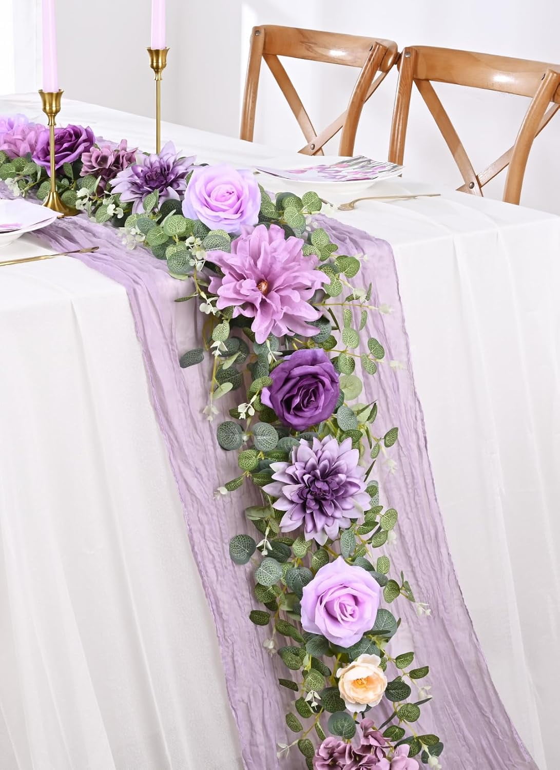 Waipfaru 6.07ft Pink Flower Garland, Artificial Eucalyptus Garland with Pink Roses, Fake Rose Floral Greenery Garland for Wedding Arch Table Wall Room Decor