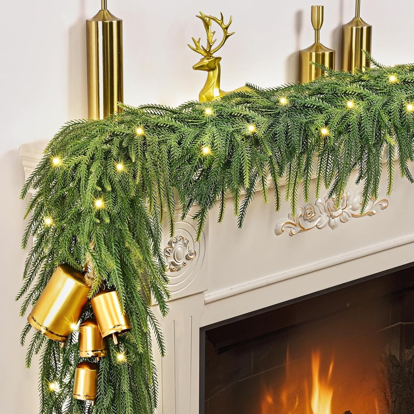 Waipfaru 6ft Norfolk Pine Christmas Garland,Real Touch Artificial Faux Greenery Garland for Holiday Indoor Outdoor Decor