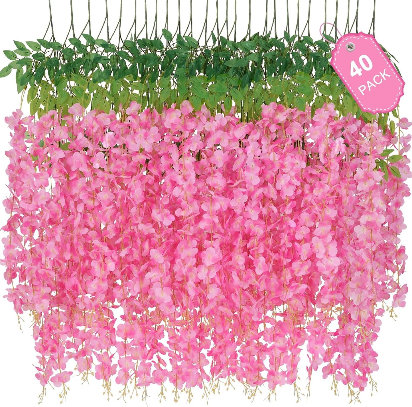 Waipfaru Wisteria Hanging Flowers,40 Pack Fake Wisteria Vine,3.6ft/Pcs Hanging Flower Garland,Silk Wisteria Flowers for Wedding Party Home Decor (Light Pink)