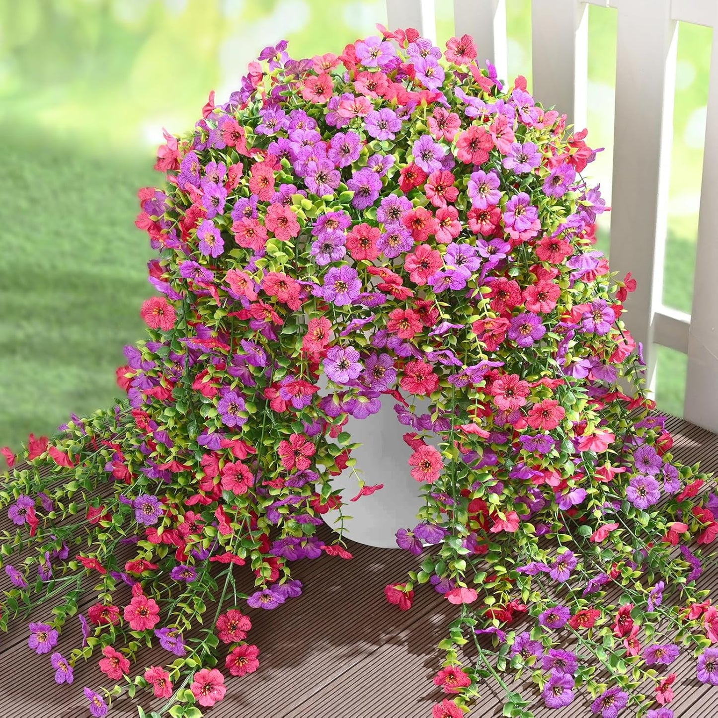 Waipfaru Artificial Hanging Flowers for Outdoors Spring Summer Decoration,2 Pcs UV Resistant Faux Silk Violet Fake Flowers for Garden Porch Window Home Decor(Rose Red)