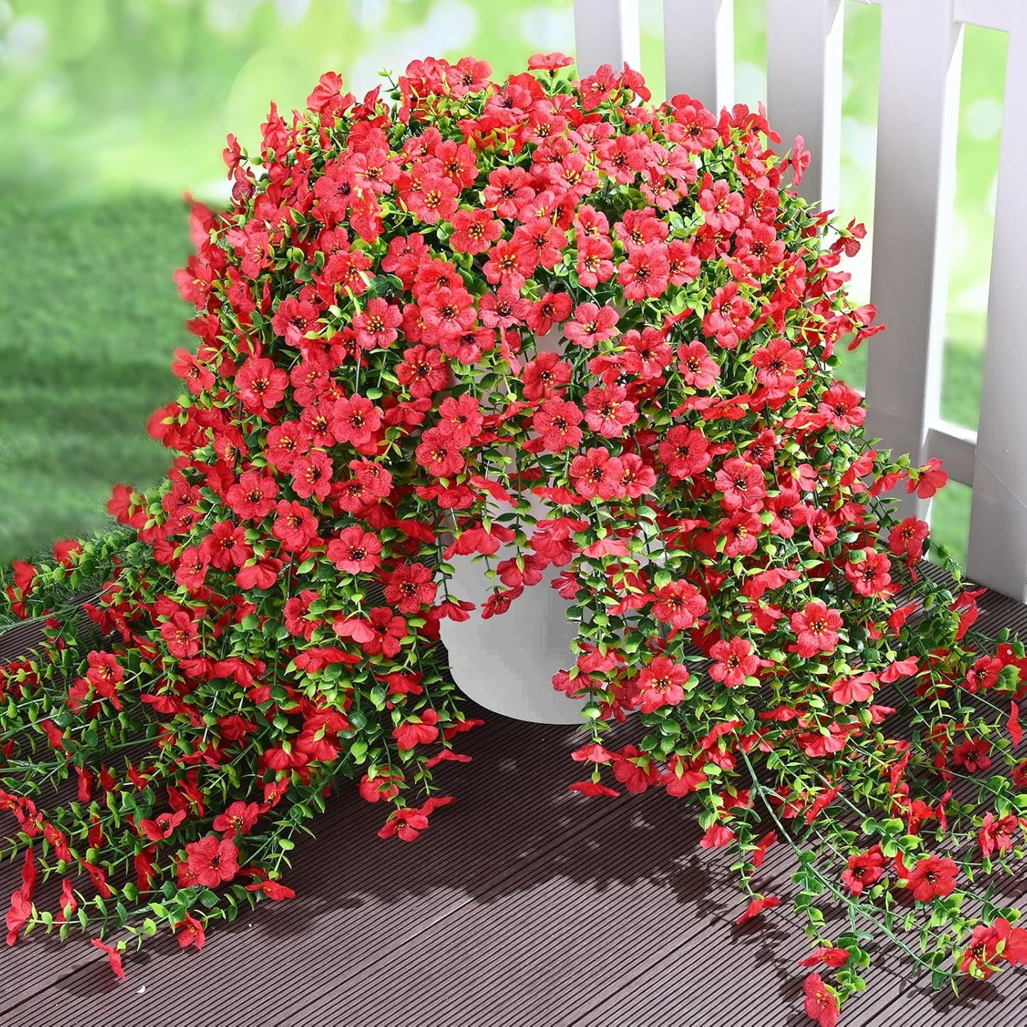 Waipfaru Artificial Hanging Flowers for Outdoors Spring Summer Decoration,2 Pcs UV Resistant Faux Silk Violet Fake Flowers for Garden Porch Window Home Decor(Rose Red)