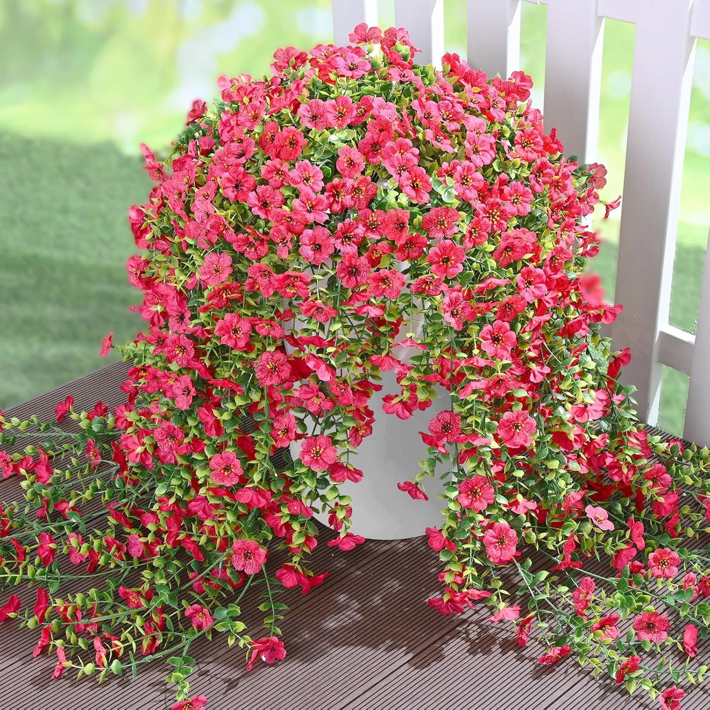 Waipfaru Artificial Hanging Flowers for Outdoors Spring Summer Decoration,2 Pcs UV Resistant Faux Silk Violet Fake Flowers for Garden Porch Window Home Decor(Rose Red)