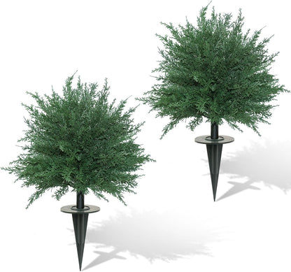Waipfaru Set of 2 Artificial Cedar Topiary Tree, 24inch Outdoor Fake Plants with Stakes,UV Resistant Faux Shrubs for Front Porch Planter Backyard Decor