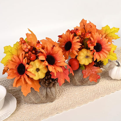 Waipfaru Fall Decorations for Desktop,2Pcs Artificial Fall Flowers with Burlap Base, Fall Leaves Sunflower Decor Thanksgiving Decorations, Fall Centerpieces for Tables