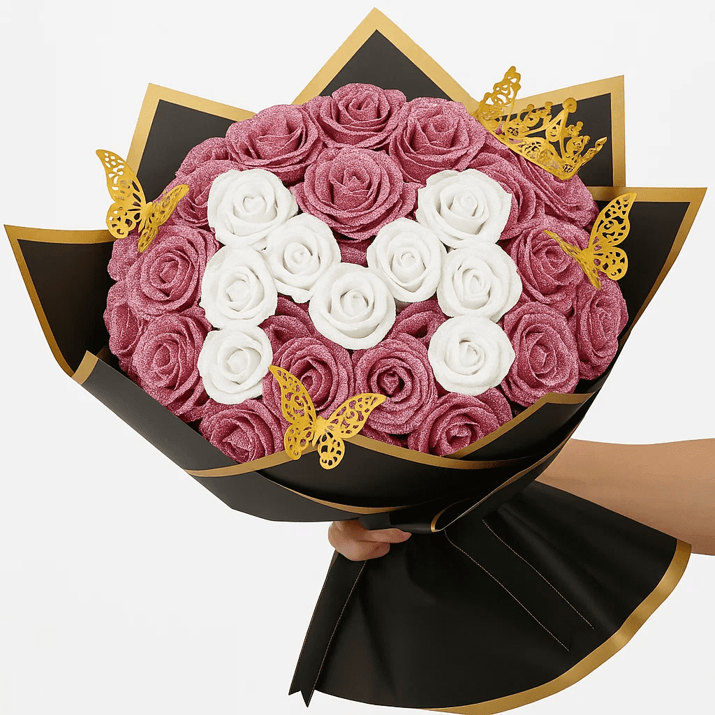 Waipfaru Glitter Roses Bouquet for Mother's Day,56pcs Artificial Roses Flowers,DIY Glitter Everlasting Rose Bouquet with Stem for Mother's Day gifts ,Anniversary,Wedding(36 Crimson&20 White)