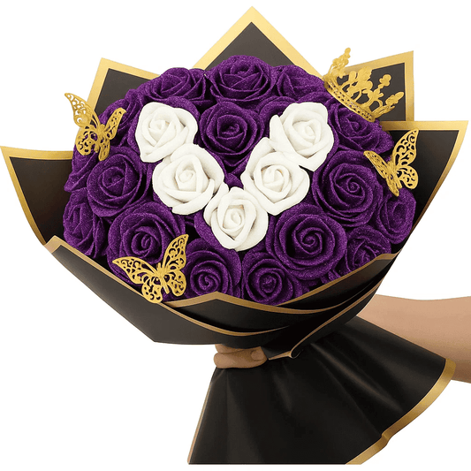 Waipfaru Glitter Roses Bouquet for Mother's Day,56pcs Artificial Roses Flowers,DIY Glitter Everlasting Rose Bouquet with Stem for Mother's Day gifts ,Anniversary,Wedding(36 Purple&20 White)