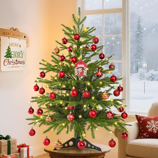 Waipfaru 3ft Artificial Christmas Tree with Lights,Pre-Lit Mini Christmas Tree with Ball Ornaments for Xmas Holiday Home Decor