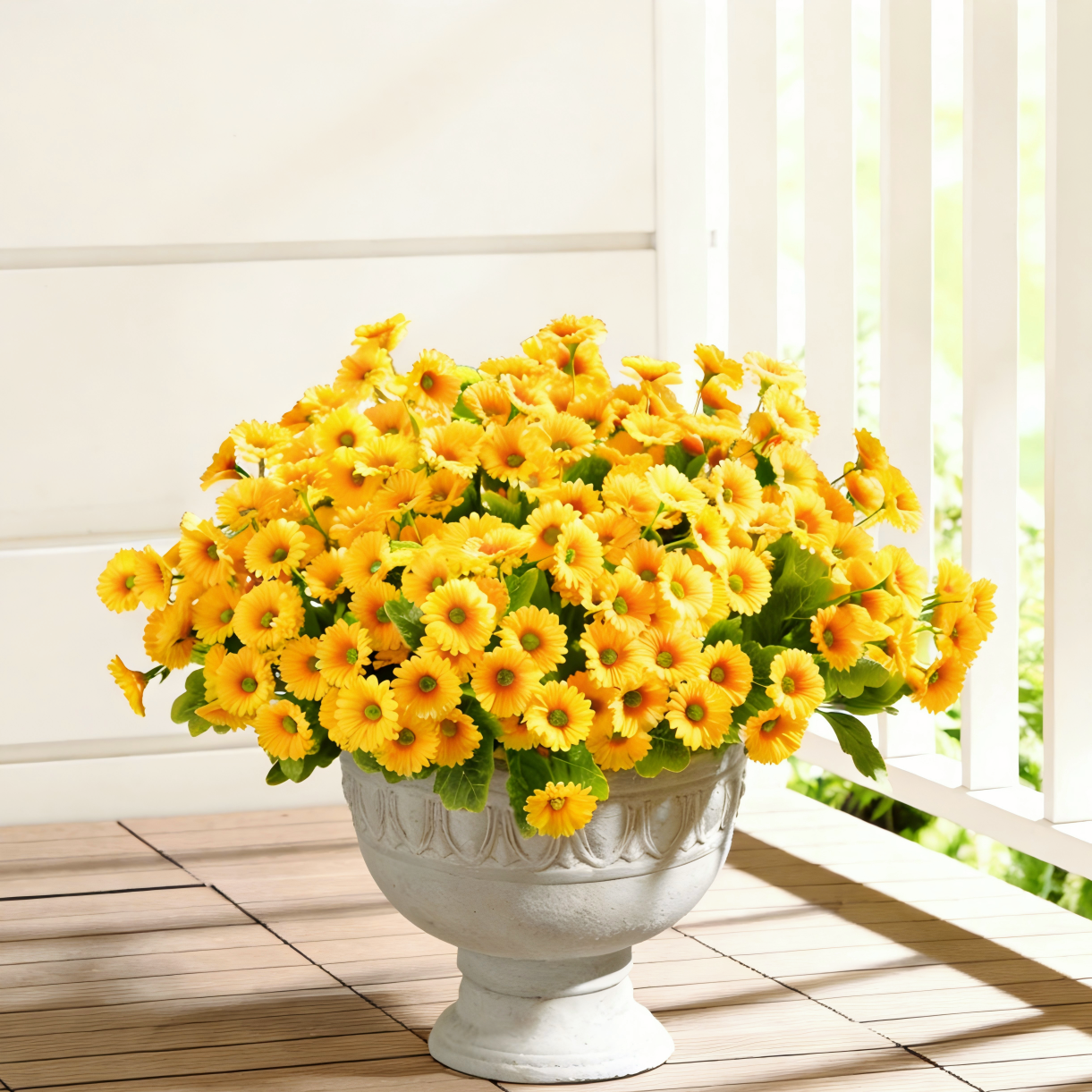 Yastouay 6 Bundles Artificial Mums Flowers for Outdoors, UV Resistant Fake Flowers for Planter, Mix Yellow Outdoor Faux Plants for Garden Balcony Yard Porch