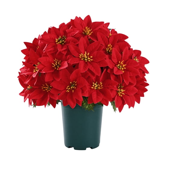 Yastouay 1 Pot Artificial Flowers Christmas Poinsettia UV Resistant Fake Flowers for Indoor Outdoo