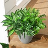 Yastouay 10Pcs Fake Plants,Realistic Artificial Greenery for Outdoors,UV Resistant Artificial Ferns for Outdoors Front Porch Decor