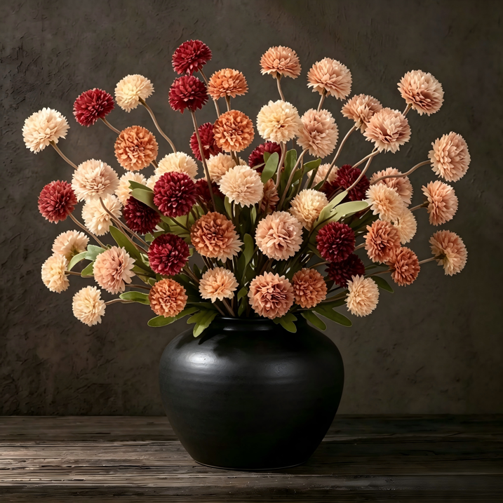 Yastouay Fake Flowers Pompon Mum,Artificial Mini Chrysanthemums with Stems,Faux Kiku Flower for Wedding Centerpieces Arrangements