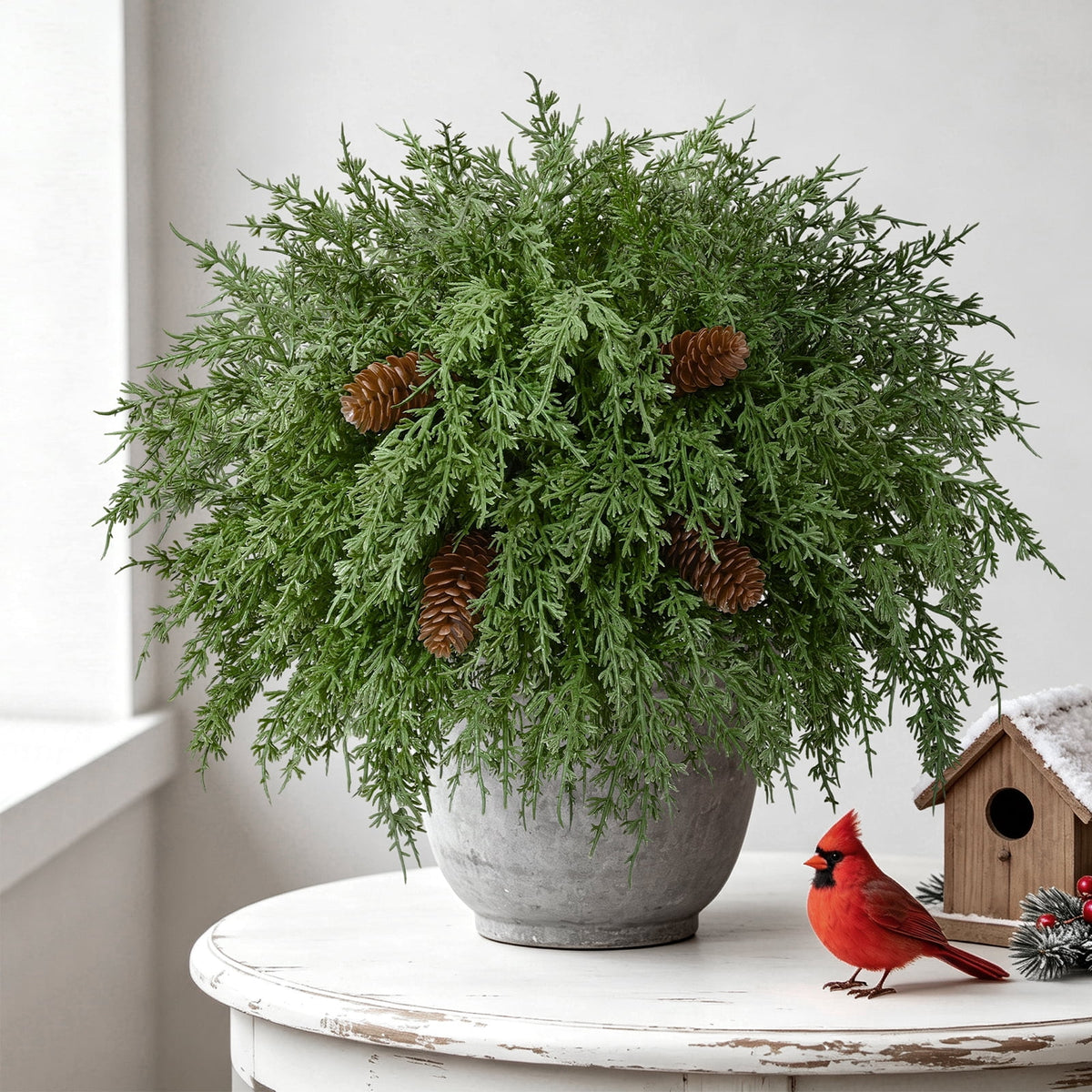 Yastouay 18pcs Artificial Cedar Stems,Christmas Fake Pine Branches with Pine Cones and Red Berries for Vases DIY Garland Xmas Decor