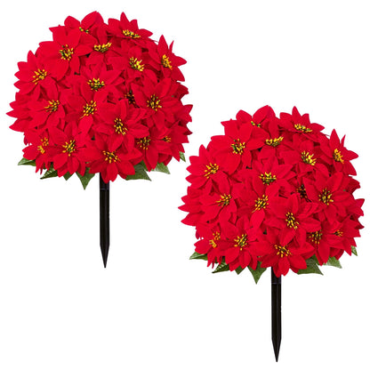Yastouay 2 Pack Artificial Poinsettia Flower Topiary, 24" Christmas Faux Poinsettia Bush with Ground Spikes for Outdoor Garden Porch Decor