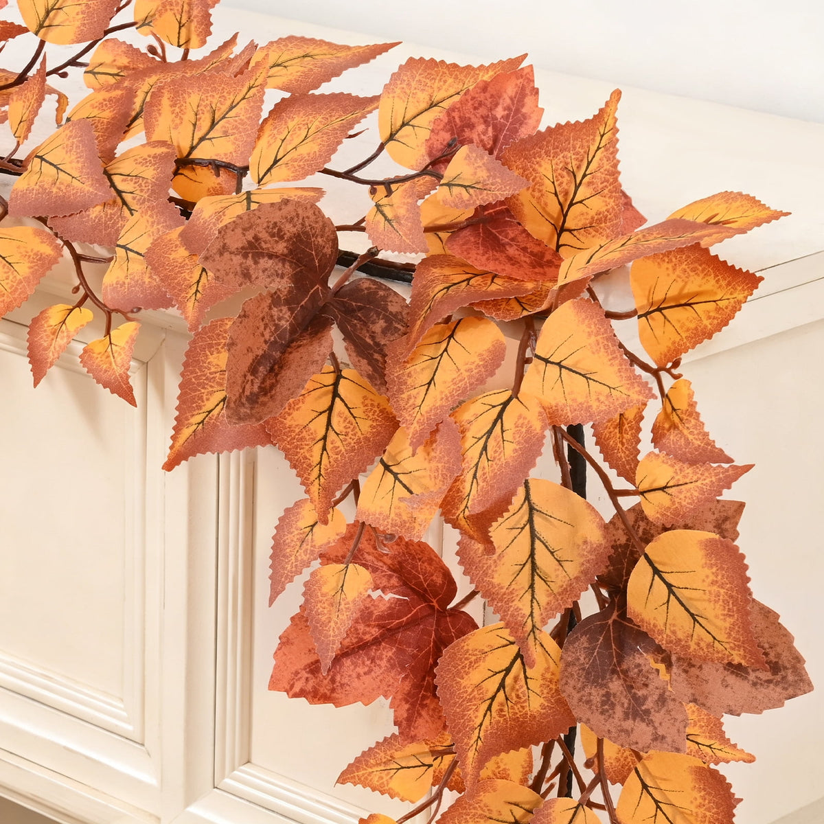 Yastouay 2 Pack 6 FT Fall Garland with Eucalyptus Maple Leaf, Brown Artificial Fall Decor Garland for Home Fireplace Indoor Outdoor