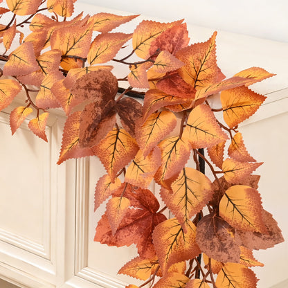 Yastouay 2 Pack 6 FT Fall Garland with Eucalyptus Maple Leaf, Brown Artificial Fall Decor Garland for Home Fireplace Indoor Outdoor
